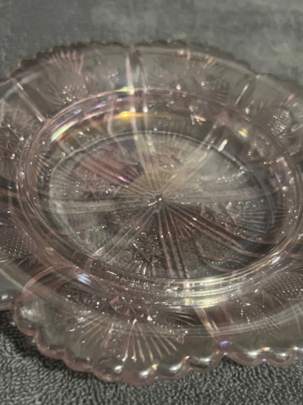 Vintage Mosser Glass Inverted Thistle Pink Carnival Covered Butter Dish